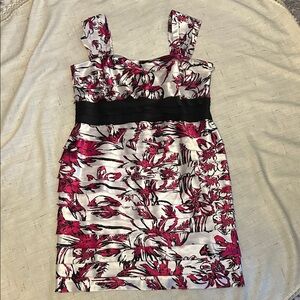 Floral Pink and Black Jones and Co Midi Dress